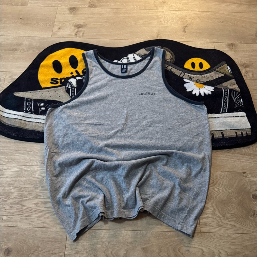 GAP Men's Gray Tank Top with Navy Trim